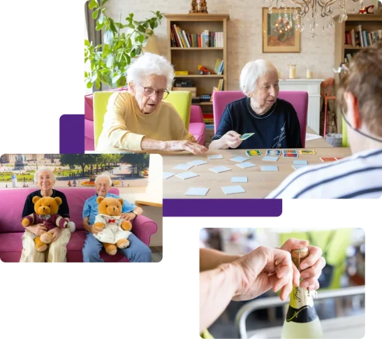 Collage mit Freizeitaktivitäten in der Tagespflege