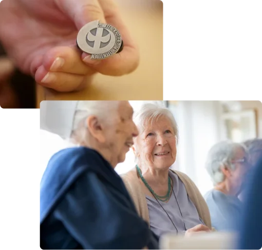 Collage mit der Brosche der Diak und zwei diakonischen Schwestern