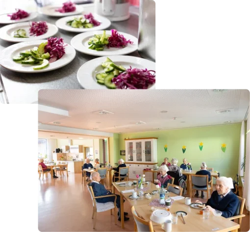 Salat auf der Anrichte und Speisesaal